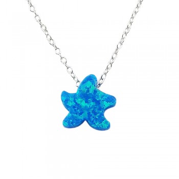 STERLING SILVER NECKLACE RECONSTITUTE BLUE OPAL STARFISH**RH