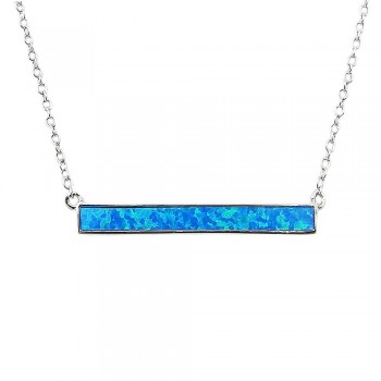 STERLING SILVER NECKLACE RECON. BLUE OPAL LONG RECTANGLE **RH