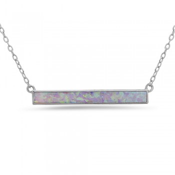 STERLING SILVER NECKLACE LAB CREATED WHITE OPAL LONG RECTANGLE