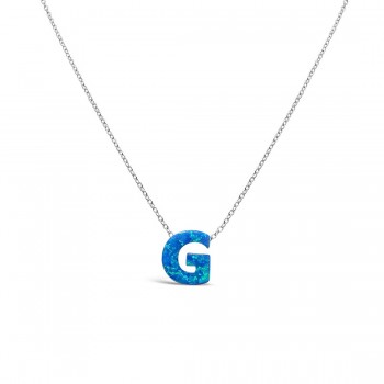 STERLING SILVER NECKLACE LAB CREATED BLUE OPAL INITIAL G