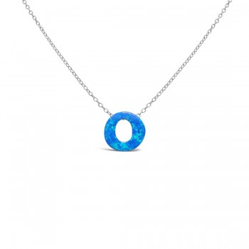STERLING SILVER NECKLACE LAB CREATED BLUE OPAL INITIAL O