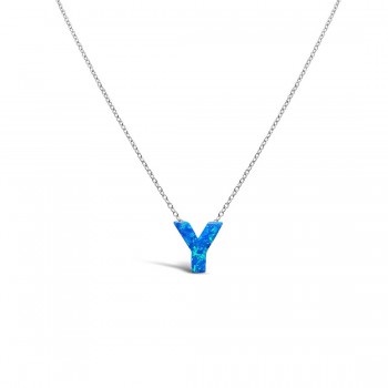 STERLING SILVER NECKLACE LAB CREATED BLUE OPAL INITIAL Y
