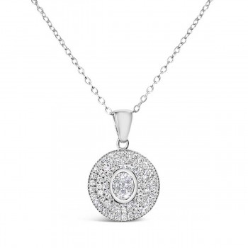 Sterling Silver Necklace Inital O Clear Cubic Zirconia Pave Base Round