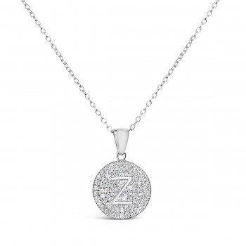 Sterling Silver Necklace Inital Z Clear Cubic Zirconia Pave Base Round