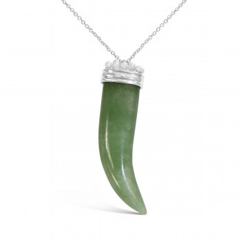 Sterling Silver Necklace Green Jade Big Horn Fresh Water Pearl