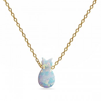 Sterling Silver Necklace Lab Created White Opal Pi