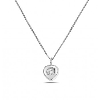 Sterling Silver Necklace Tiny Heart Charm With 1 Clear Cubic Zirconia