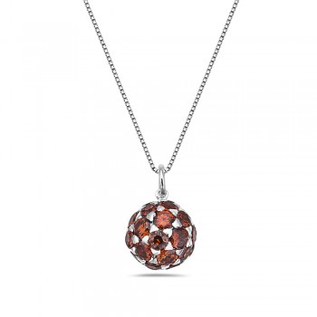 Sterling Silver Necklace Fireball Garnet Cubic Zirconia Box Chain 18 Inches