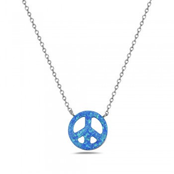 Sterling Silver NECKLACE BLUE OPAL PEACE SIGN CHARM-5S-1196BOP