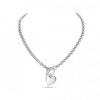 Sterling Silver Necklace Chain Heart Togl Anti-Tarnished