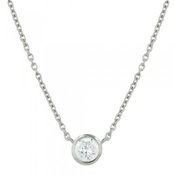 Sterling Silver Necklace 17 In. 5mm Clear Cubic Zirconia Solitaire