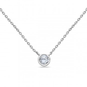 Sterling Silver Necklace 16 In. 5mm Clear Cubic Zirconia Solitaire