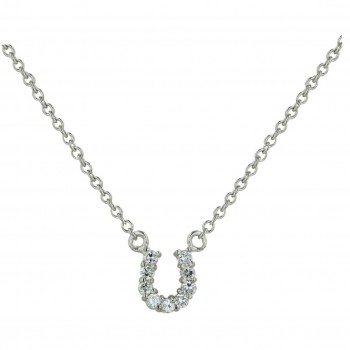 Sterling Silver Necklace Clear Cubic Zirconia Small Horseshoe