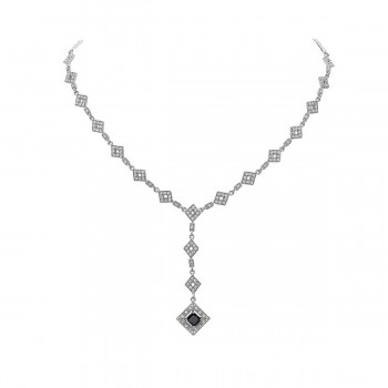 Sterling Silver Necklace Y Open Diamond Shaped Chain with 5X5mm P