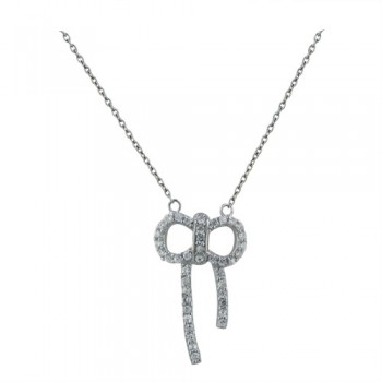 Sterling Silver Necklace 16 I.N+2 In. Ext Clear Cubic Zirconia Open Ribbon--Rhodium Plating/Nickle Free
