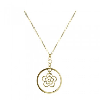 Sterling Silver Necklace Flower Cutout Centered in Circle Gold Plate