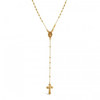 Sterling Silver Rosary Necklace 16Inches Gold with Cross