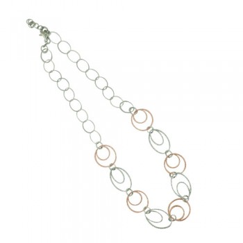 Sterling Silver Necklace with Textured Rose Gold Round Links Wi