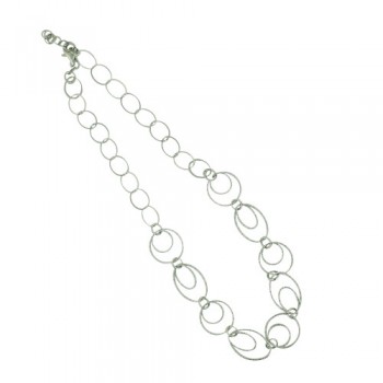 Sterling Silver Necklace with Rhodium Plating Textured Round Links/Oval Li