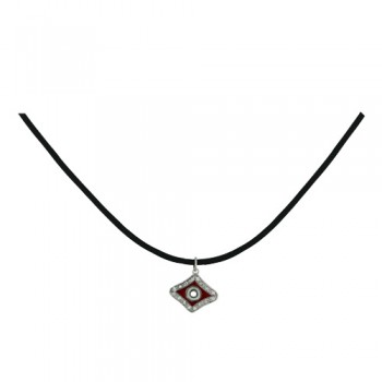 Sterling Silver Necklace Rhombus Eye (3S-868) with Red Enamel with