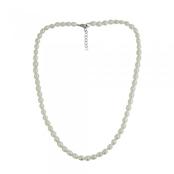 Sterling Silver Necklace 16" with 1" Extension 5.5-6.5mm White Fresh Water Pearl-64