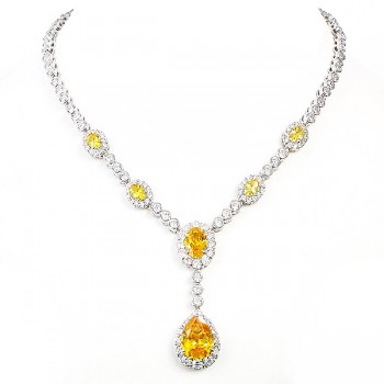 Sterling Silver Necklace 8-12mm +12-16mm Yellow with Clear Cubic Zirconia