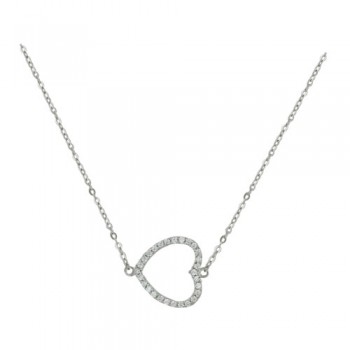 Sterling Silver Necklace Clear Cubic Zirconia Heart Sideway on 16" Chain