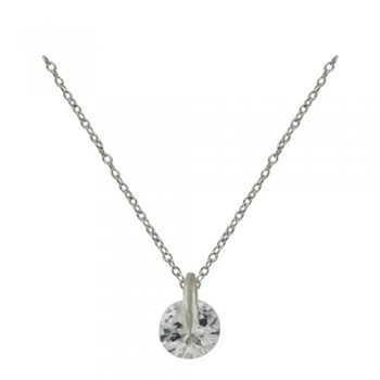 Sterling Silver Necklace 8mm Clear Cubic Zirconia Plain Silver Post