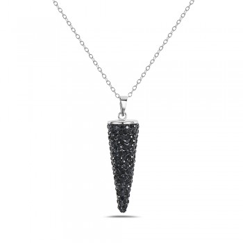 Sterling Silver Pendant 30mm Cone Paved in Jet Black Crystal