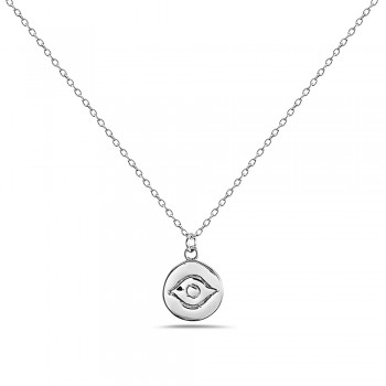 Sterling Silver Necklace Plain Silver Disk with Evil Eye