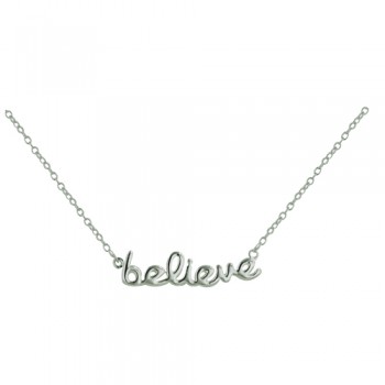 Sterling Silver Necklace Plain Script "Believe" -E-Coat-