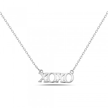 Sterling Silver Necklace Plain Silver "Xoxo" Rhodium Plating Plated 18"