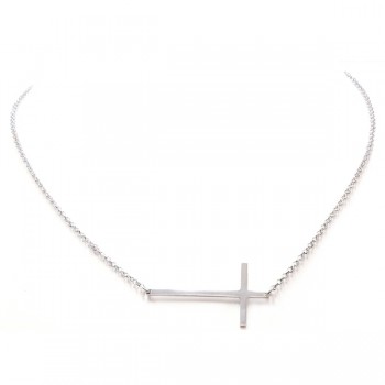 Sterling Silver Necklace Side Way Cross Plain