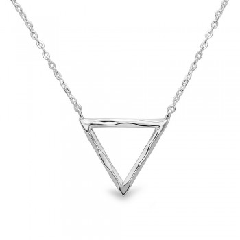 Sterling Silver Necklace Plain Slight Hammered Open Triangle