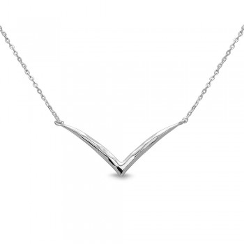 Sterling Silver Necklace Plain Slight Hammered "V" 16+2" Chain