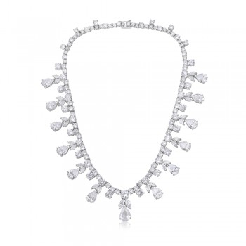 Brass Necklace Clear Cubic Zirconia with Clear Cubic Zirconia Teardrop