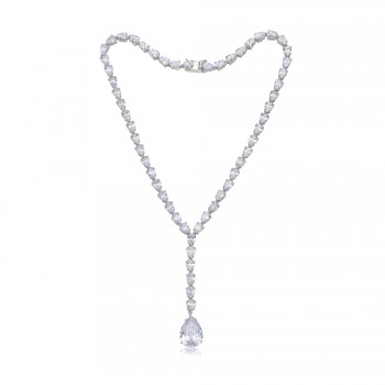 Brass Necklace Clear Cubic Zirconia Teardrop Links