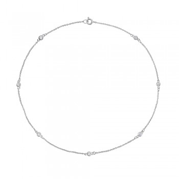 Brass Necklace 16'' with 7 Station 4mm Clear Cubic Zirconia