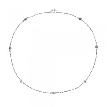 Brass Necklace 16'' with 7 Station 4mm Multicolor Color C