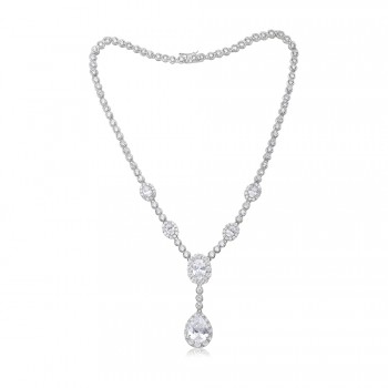 Brass Necklace 8-12mm Clear Cubic Zirconia+12-16mm Clear Cubic Zirconia Match 2B-0