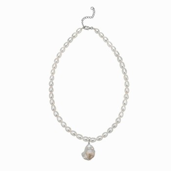 Sterling Silver NECKLACE FRESH WATER PEARL WITH DROP OF BAROQUE