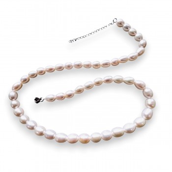 Sterling Silver Necklace Oval Fresh Water Pearl 6X7 mm 16" with Lo