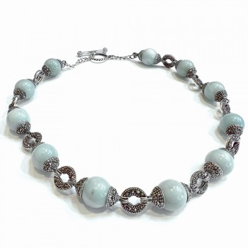 MS NECKLACE GENUINE AMAZONITE BALL CAPPED LINK
