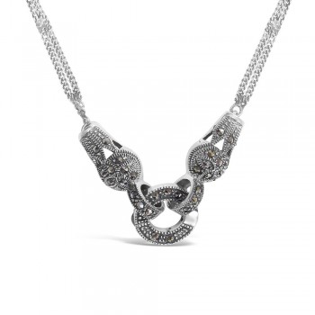 Marcasite Necklace Open Locket Snake 18" Double Link Chai