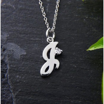 Sterling Silver NECKLACE INITIAL SCRIPT J WITH A PIECE OF CZ