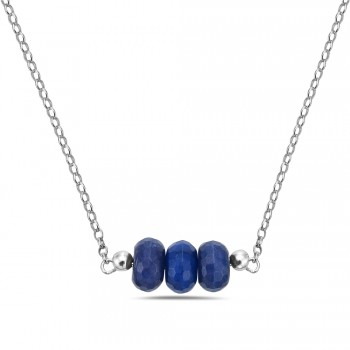 Sterling Silver three Blue Dyed Jade Roundel Stone Array Necklace 2S-1219BJ