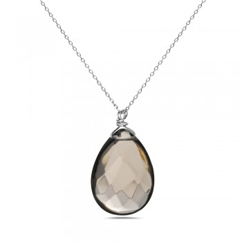 Sterling Silver Natural Smokey Quartz Teardrop Charm Necklace 5S-1220CO