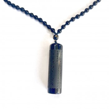 STONE NECKLACE OBSIDIAN WITH HEART SUTRA CARVED ON THE PILLAR CHARM-5S-1226OB