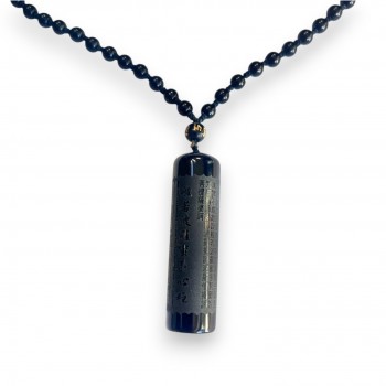 STONE NECKLACE OBSIDIAN WITH HEART SUTRA CARVED ON THE PILLAR CHARM-5S-1226OB