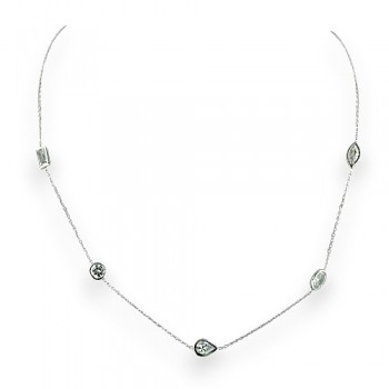 Sterling Silver Necklace 20 In. Tear Drop+Round+Oval+Rectangular+Marquis Clear C